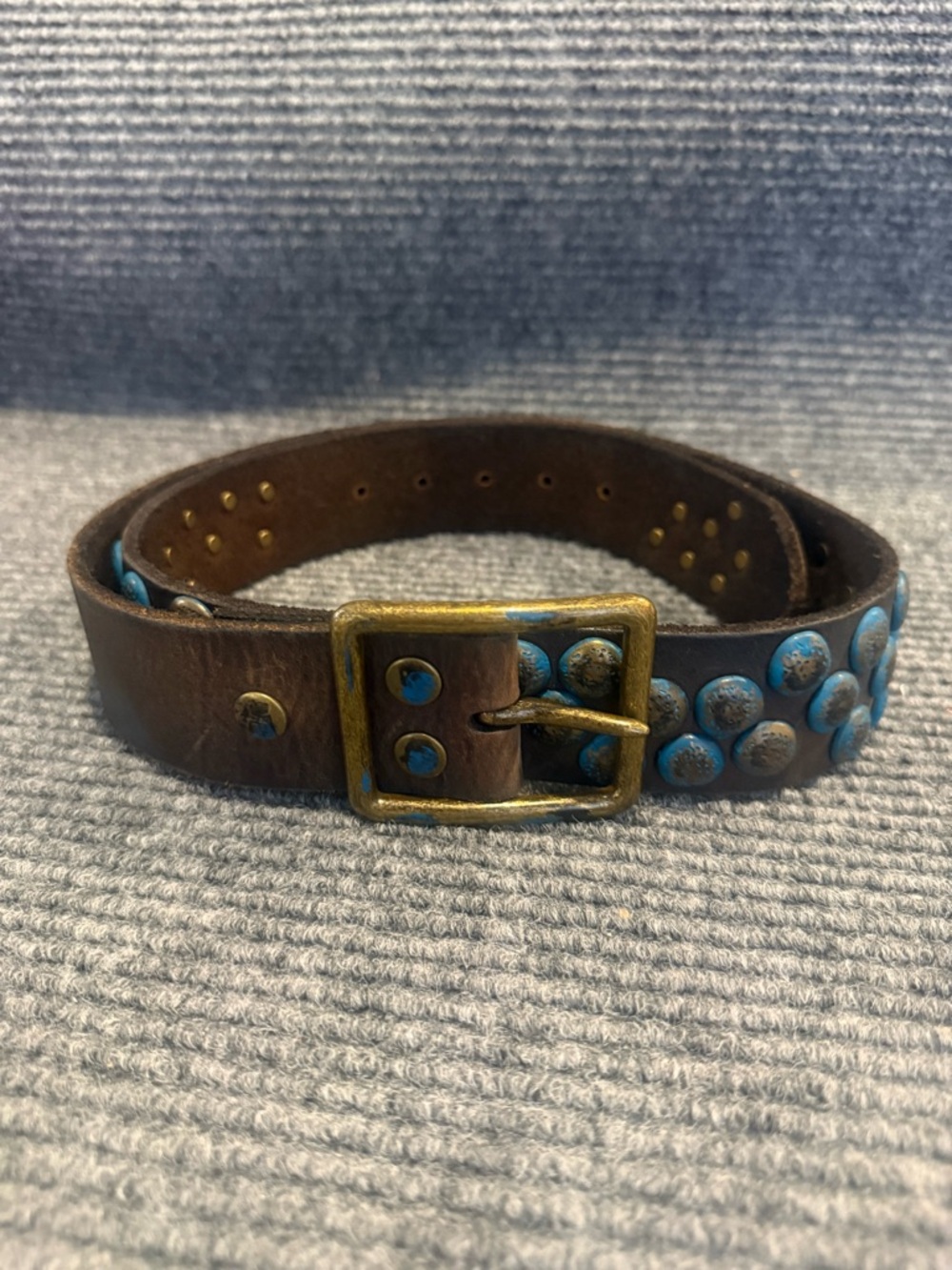 BED|STU Hewitt Genuine Leather Belt Women's Size Large Brown/Blue Studded